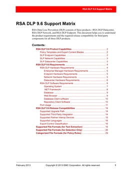 RSA DLP 9.6 Support Matrix