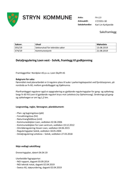 Detaljregulering Loen Vest - Solvik, Framlegg Til Godkjenning