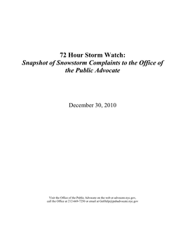 Snapshot of Snowstorm Complaints to the Office of the Public Advocate