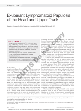 Exuberant Lymphomatoid Papulosis of the Head and Upper Trunk