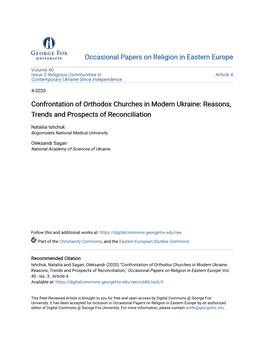 Confrontation of Orthodox Churches in Modern Ukraine: Reasons, Trends and Prospects of Reconciliation