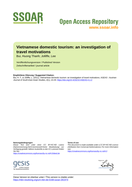 Vietnamese Domestic Tourism: an Investigation of Travel Motivations Bui, Huong Thanh; Jolliffe, Lee