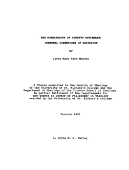 Joyce Mary Nora Murray a Thesis Submitted to the Faculty of Theology