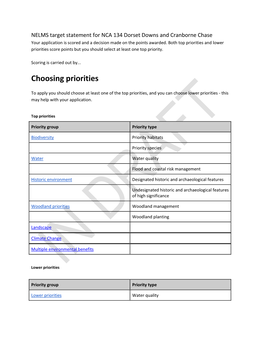 Dorset Downs and Cranborne Chase Your Application Is Scored and a Decision Made on the Points Awarded