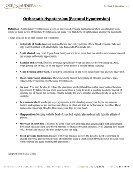 Orthostatic Hypotension (Postural Hypotension)