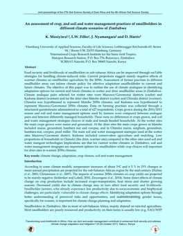 An Assessment of Crop, and Soil and Water Management Practises of Smallholders in Different Climate Scenarios of Zimbabwe