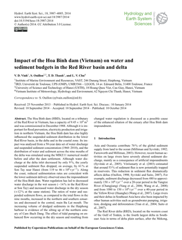 Vietnam) on Water and Sediment Budgets in the Red River Basin and Delta