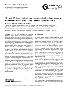 Ground Effects and Hydrological Changes in the Southern Apennines (Italy) in Response to the 23 July 1930 Earthquake (MS=6.7)
