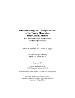 Geology and Geomorphology of the Tucson Mountains, Pima County