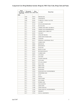 Long-Term Care Drug Database System: Drugs by NDC Class Code, Drug Code and Name