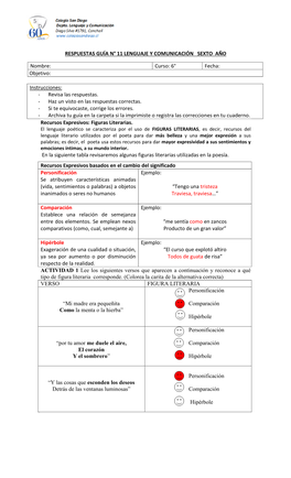 RESPUESTAS GUÍA N° 11 LENGUAJE Y COMUNICACIÓN SEXTO AÑO Instrucciones