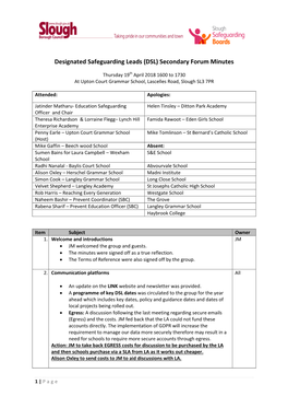 Designated Safeguarding Leads (DSL) Secondary Forum Minutes