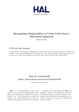 Recognizing Temporalities in Urban Units from a Functional Approach Julie Gravier