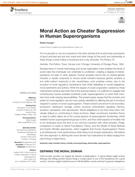 Moral Action As Cheater Suppression in Human Superorganisms