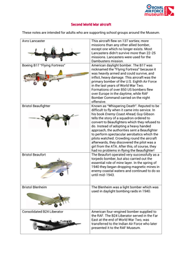 Second World War Aircraft These Notes Are Intended