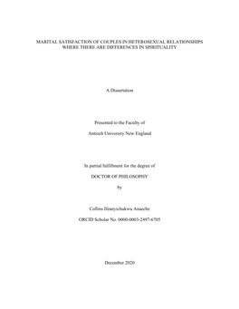 Marital Satisfaction of Couples in Heterosexual Relationships Where There Are Differences in Spirituality