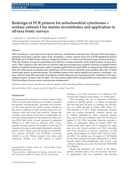 Redesign of PCR Primers for Mitochondrial Cytochrome C Oxidase Subunit I for Marine Invertebrates and Application in All-Taxa Biotic Surveys