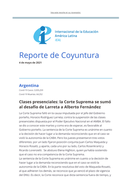 Reporte De Coyuntura 4 De Mayo De 2021
