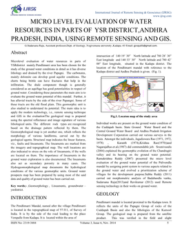 Micro Level Evaluation of Water Resources in Parts of Ysr District,Andhra Pradesh, India, Using Remote Sensing and Gis