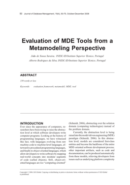 Evaluation of MDE Tools from a Metamodeling Perspective