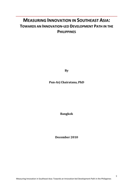 Measuring Innovation in Southeast Asia: Towards an Innovation‐Led Development Path in the Philippines