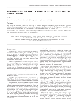 Lancashire Minerals: a Whistle Stop Tour of Past and Present Workings and Restorations