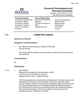 Economic Development and Planning Committee Tuesday, June 3, 2014, 4:15 Pm City Hall, Council Chambers