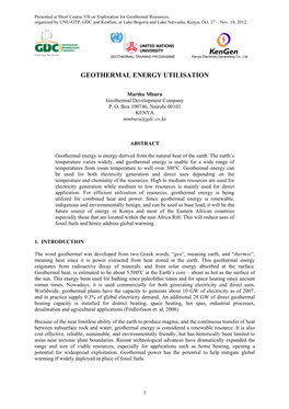 Geothermal Energy Utilisation