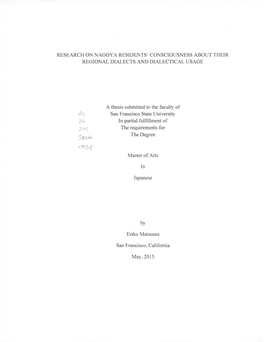 A Thesis Submitted to the Faculty of San Francisco State University in Partial