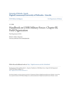 Handbook on USSR Military Forces: Chapter III, Field Organization War Department (USA)