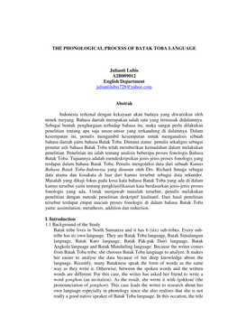 The Phonological Process of Batak Toba Language