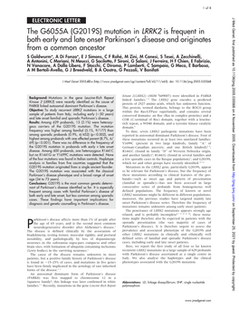 Mutation in LRRK2 Is Frequent in Both Early and Late Onset Parkinson's