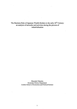 The Business Role of Japanese Wealth Holders in the Early 20Th Century: an Analysis of Networks and Activities During the Process of Industrialisation