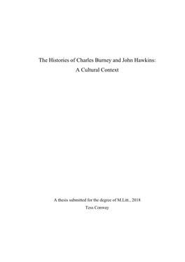 The Histories of Charles Burney and John Hawkins: a Cultural Context