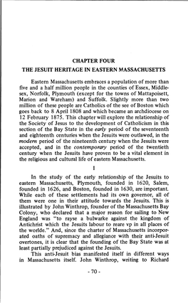 Chapter Four the Jesuit Heritage in Eastern Massachusetts