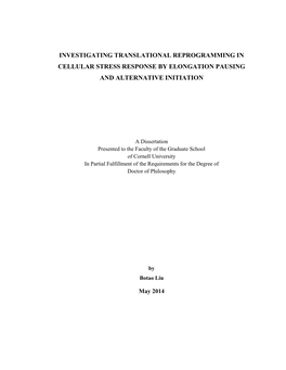 CHAPTER 1 Translational Reprogramming in Cellular Stress Response