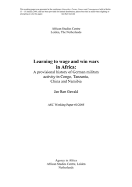 African Studies Centre Working Paper 60