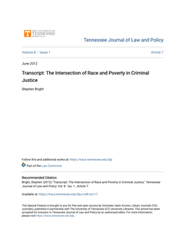 Transcript: the Intersection of Race and Poverty in Criminal Justice
