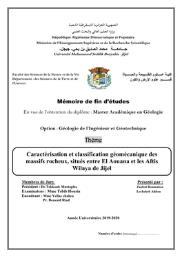 Thème Caractérisation Et Classification Géomécanique Des