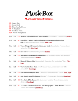 At a Glance Concert Schedule