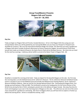 Group Travelmasters Presents: Niagara Falls and Toronto June 14 – 18, 2021