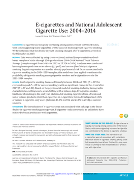 E-Cigarettes and National Adolescent Cigarette Use: 2004–2014 Lauren M