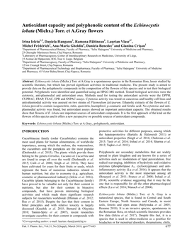 Antioxidant Capacity and Polyphenolic Content of the Echinocystis Lobata (Michx.) Torr