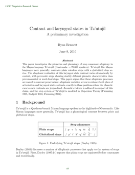 Contrast and Laryngeal States in Tz'utujil