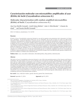 Caryodendron Orinocense K.) Molecular Characterization with Random Amplified Microsatellites (Rams) of Inchi (Caryodendron Orinocense K.)