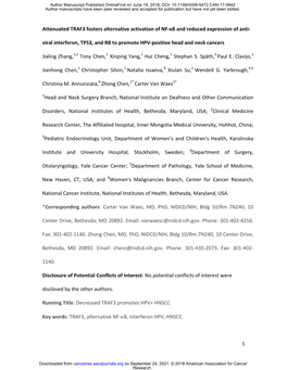 Attenuated TRAF3 Fosters Alternative Activation of NF-Κb and Reduced Expression of Anti-Viral Interferon, TP53, and RB to Promote HPV-Positive Head and Neck Cancers