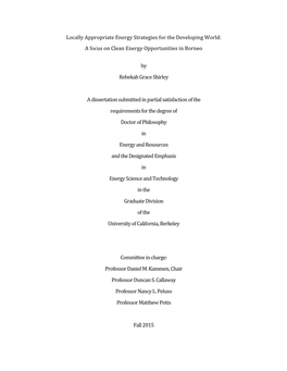 Locally Appropriate Energy Strategies for the Developing World: a Focus on Clean Energy Opportunities in Borneo by Rebekah G