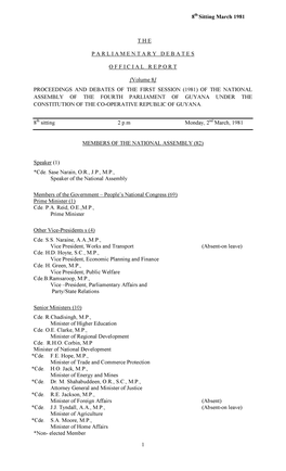 The First Session (1981) of the National Assembly of the Fourth Parliament of Guyana Under the Constitution of the Co-Operative Republic of Guyana