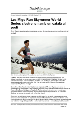 Les Migu Run Skyrunner World Series S'estrenen Amb Un Català Al Podi Oriol Cardona Estrena Temporada De Curses De Muntanya Amb Un Subcampionat Al Japó