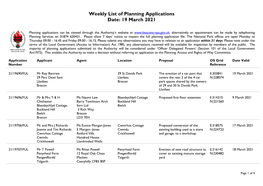 Weekly List of Planning Applications Date: 19 March 2021